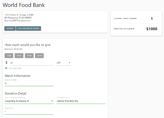 Employee Giving page example.